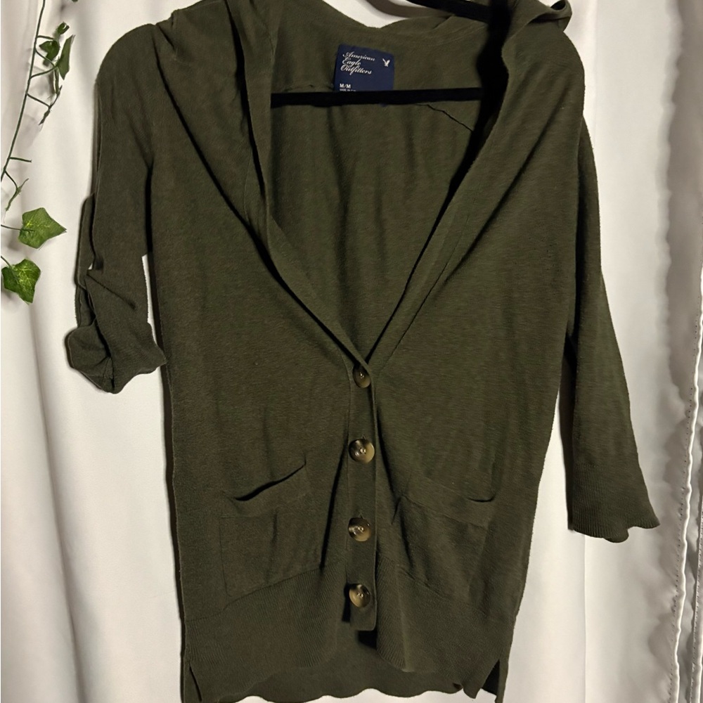 American Eagle Outfitters Olive Knit Cardigan